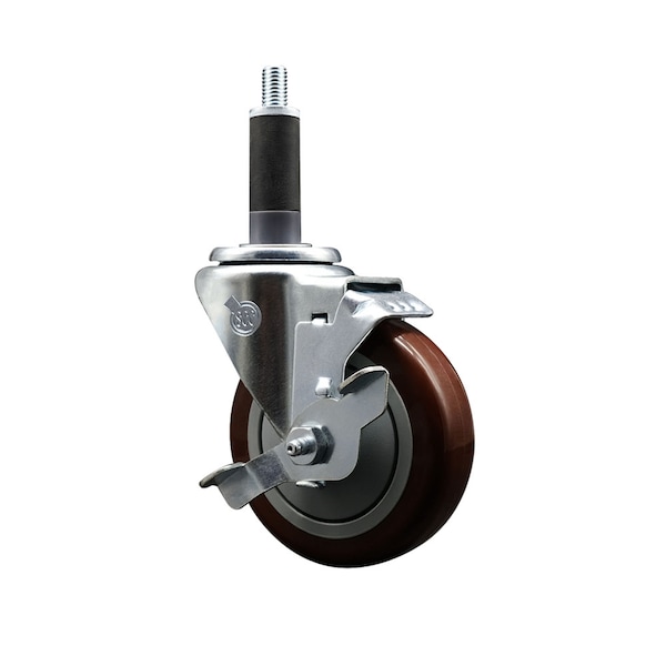 4'' SS Maroon Poly Swivel 1'' Expanding Stem Caster with Brake